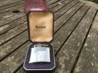 Vintage Boxed Ronson Petrol Lighter With Blank Art Deco Cartouche