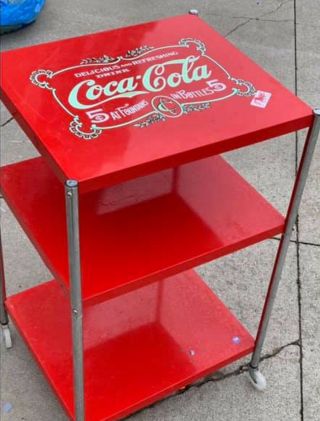 Vintage Coca Cola Red Metal 3 Shelf Rolling Cart/ Utility/ Bar