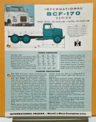 1959 International Harvester Truck Model Bcf 170 Specification Sheet