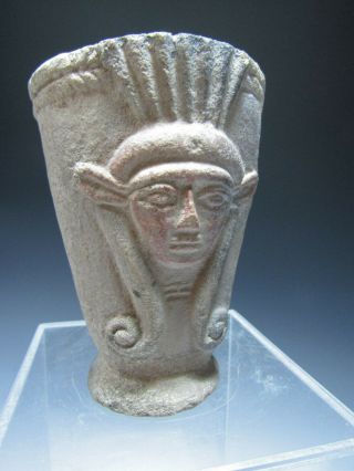 Egypt Egyptian Style Pottery Beaker W/ Relief Hathor Face Ca.  19 - 20th C.