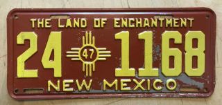 1947 Mexico Auto Pass License Plate " 24 1168 " Nm 47 All