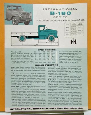 1961 International Harvester Truck Model B 180 Specification Sheet