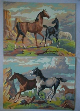 Vintage Paint By Number Horse Painting Canvas Art Western 18 X 24 – Set Of 2