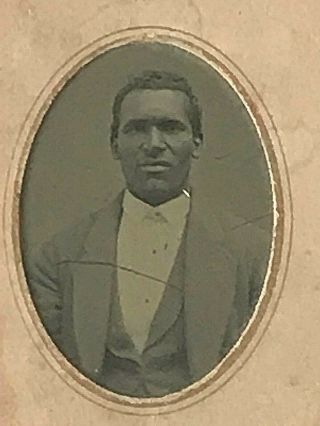 Antique Tintype Photograph African American Portrait Of Man Paper Matt Framed