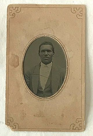 Antique Tintype Photograph African American Portrait of Man Paper Matt Framed 2