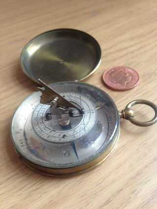 Sundial Compass Antique In Brass Case