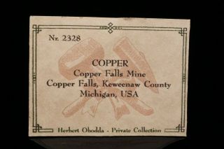 EXTRAORDINARY c 1856 Native Copper Crystal COPPER FALLS MINE,  MICHIGAN Ex Obodda 7