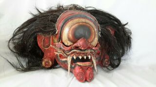 Vintage Bali Indonesian Mask Mata Besek Carved Wood Boar Bristle Folk Art