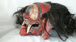 Vintage Bali Indonesian Mask Mata Besek Carved Wood Boar Bristle Folk Art 3