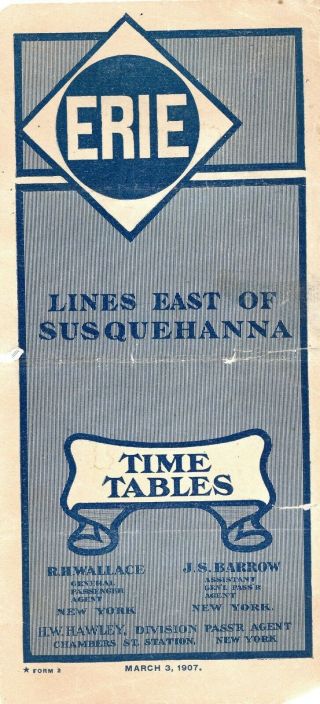 Erie Railroad,  Lines East Of Susquehanna Passenger Time Table,  March 3,  1907