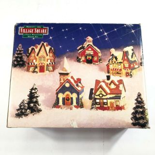 Vintage 1994 Village Square Five Piece Miniature House Set Christmas Buildings