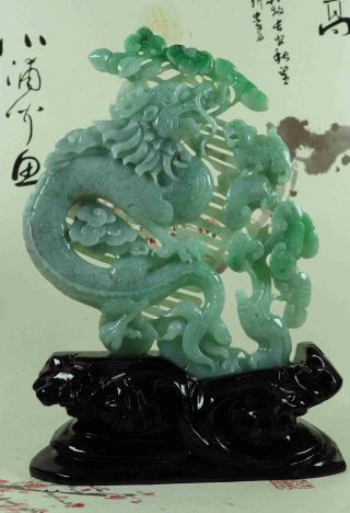 Certified Green 100 Natural A Jade Jadeite Statue Sculpture Dragon C3621hf