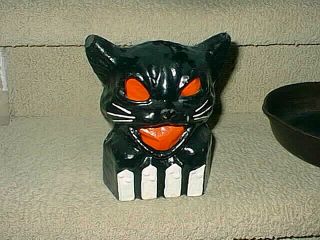 Antique Black Cat Paper Mache Vintage Halloween Ornament Decoration Lantern