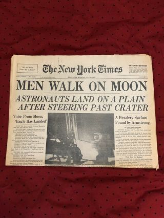 York Times July 21 1969 " Men Walk On The Moon " Newspaper.