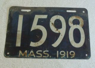 1919 Massachusetts License Plate Tag 1598