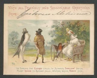 B18 - Anthropomorphic Birds - Robert Dudley - Victorian Xmas Card - Castell Bros