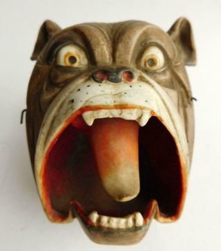 German Porcelain Schafer & Vater Nodding Tongue Open Mouth Ashtray Bulldog