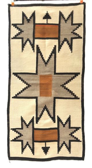 Navajo Ganado Weaving - Woven Rug Blanket Textile Orange & Brown 68” X 34”