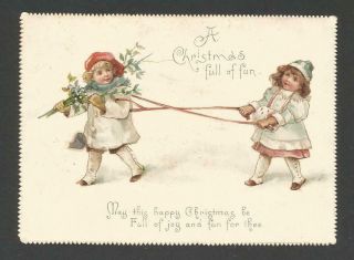 B11 - Children In White Coats Playing - Victorian Xmas Card