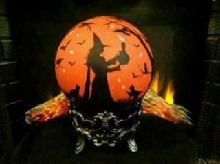HALLOWEEN WITCH ' S BLACK CATS CLAW FOOT STAND CRYSTAL BALL GLOW LAMP Hp BY Peggy 2