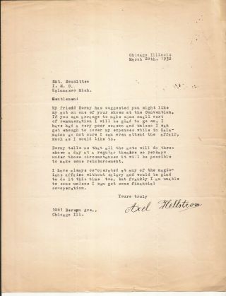 Letter From Axel Hellstrom To The International Magic Circle 1932 Signed - Tls