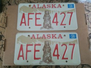 Vtg Pair 1976 Alaska License Plate Bicentennial Standing Kodiak Bear