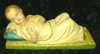 Large Antique 19th C Polychrome Painted Spelter Baby Jesus Christ Child Statue