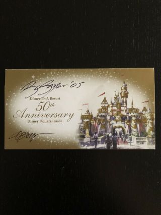 2005 50th Anniversary Disney Dollar Envelope Signed By Charles & Bruce Boyer