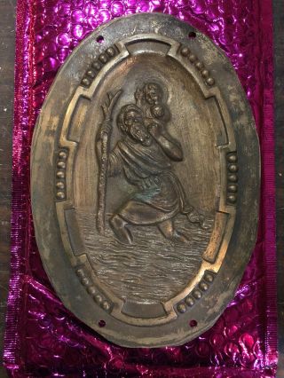 Fb 2 Antique Brass Bronze Saint Christopher Crossing The River Medallion