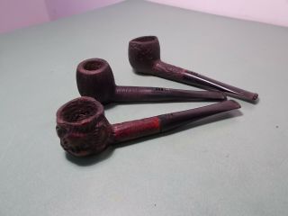 3 Vintage " Carey " Magic Inch Smokers Pipes Rustic Patterned