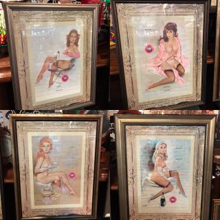 Set Of 4 1970 Harolds Club Casino Pinup Girls Framed Calendar Set " Watch Video "