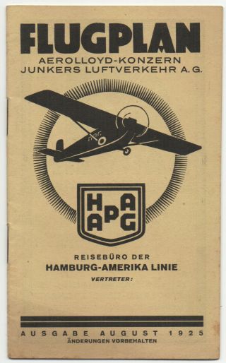 Aerolloyd - Konzern / Junkers Luftverkehr Timetable - August 1925