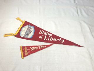 1950s 60s Vintage York City Statue Of Liberty Felt Pennant Made In Usa