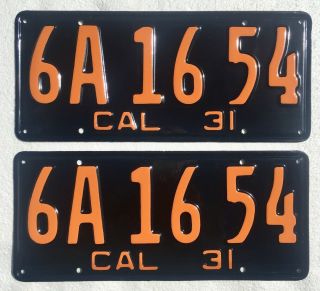1931 California License Plates Pair,  Dmv Clear,  Professionally Restored.