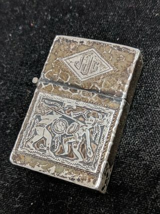 1940s 900 Or Sterling Silver Pocket Lighter Guatemala With Zippo Lighter Insert