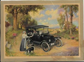 R.  Atkinson Fox,  Model T,  Mailman Lady,  Collie,  Mothers Day Cal.  Rare Print 1910