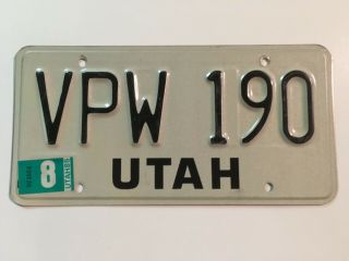 1985 Utah License Plate " Very Good " Natural Sticker On Undated Base