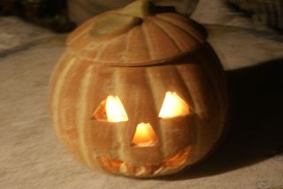 Big Halloween Pumpkin Jack O Lantern Vintage Clay Candle Holder,  Faroy Candle