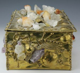 LARGE Brutalist Brass Amethyst Rock Crystal Jewelry Trinket Storage Box NR BVR 2