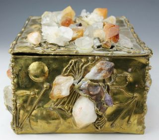 LARGE Brutalist Brass Amethyst Rock Crystal Jewelry Trinket Storage Box NR BVR 4