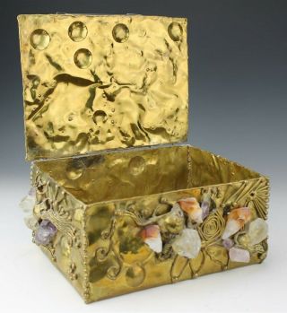 LARGE Brutalist Brass Amethyst Rock Crystal Jewelry Trinket Storage Box NR BVR 5