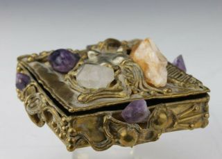 Brutalist Brass Amethyst Quartz Rock Crystal Hand Made Jewelry Storage Box Bvr