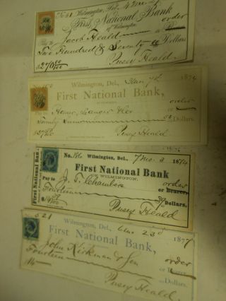 Antique Bank Checks First National Bank Wilmington Delaware 142 Years Old 1873 1
