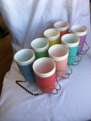Vintage Bolero Therm - O - Ware Insulated Plastic Cup Set 8 Camping Picnic Pool Rack