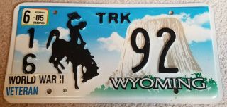 Wyoming 2005 Embossed License Plate Of Devils Tower World War Ii Veteran Plate
