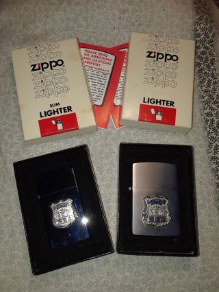 Zippo Lighters,  1979,  Police Benevolent Badge; Mens & Womens,  W/boxes