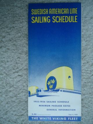 Swedish American Line - Sailing Schedule - Ms Stockholm - 1955 / 1956