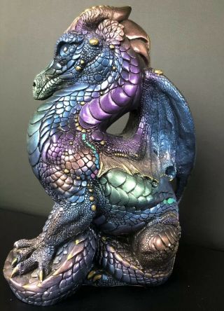 Windstone Editions Large Sitting Dragon - Peacock Blue Jeweled - Pena 86
