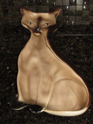 Vintage Mid Century California Pottery Siamese Cat Serving Tray Or Wall Plaque