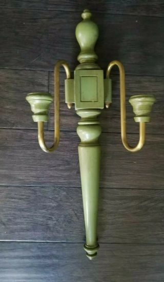 2 VTG TELL CITY CHAIR LARGE ANTIQUE GREEN WOOD BRASS WALL SCONCES MCM RARE 2